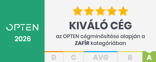 OPTEN Kiváló Cég 2026 minősítés — Zafír kategória